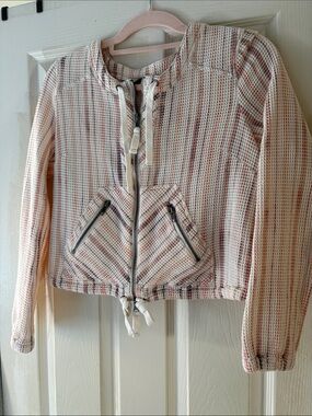 Free People Striped Utility Jacket in Cream, Pink and Tan